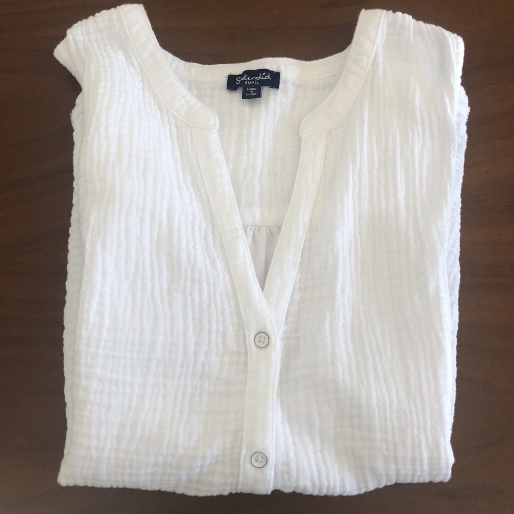 NWOT Splendid White Button Down Split V-neck Sleeveless Tank Top Sz S - Picture 9 of 9